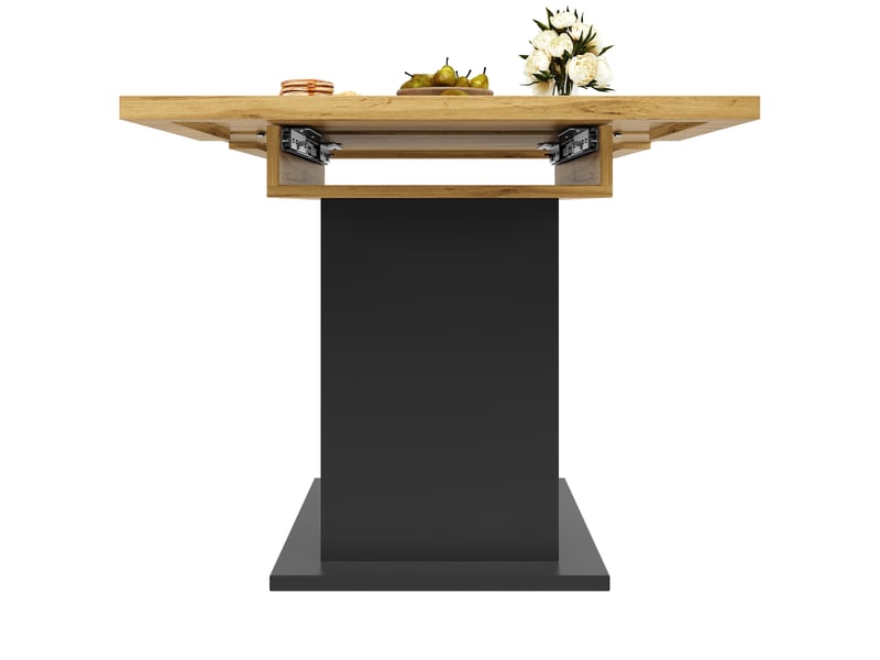  Table extensible 110-140x80x76 cm pour 4-6 personnes, range-bouteilles amovible et porte en verre trempé, mdf, noir  - Conforama R