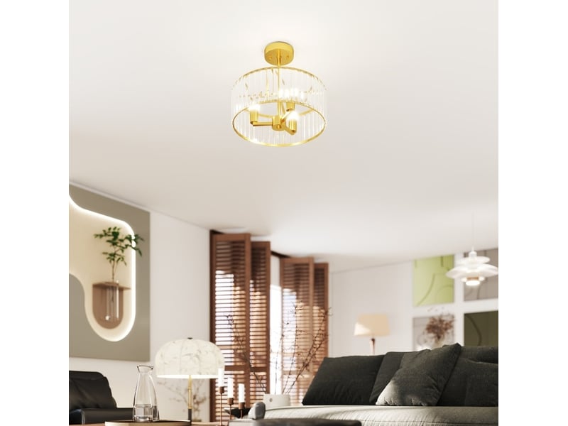 Plafonnier semi-encastré ø39 x h32 cm en métal et cristal avec 3 douilles e14 doré chicfurn - Conforama C