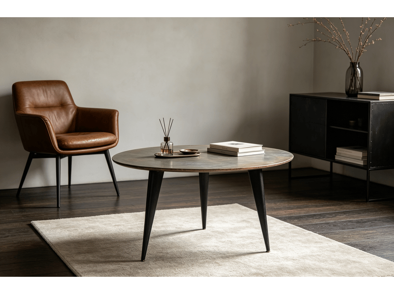 Table de salon ronde 80x80x50cm aluminium -doré+pieds noirs -4 pieds de soutien stable,surface spacieuse pour espace de vie S8803188 - Conforama D