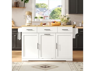 Ilot central de cuisine - 136x75x92cm - desserte avec plateau rabattable meuble poubelle prises et tiroirs - blanc