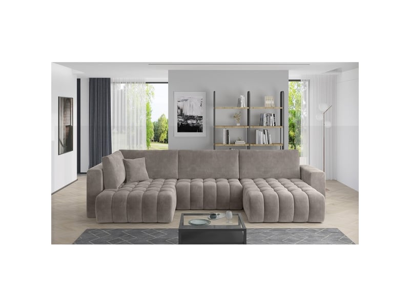  Canapé d'angle bonita convertible 6 places beige effet tissu – droit – 350x175cm  - Conforama B