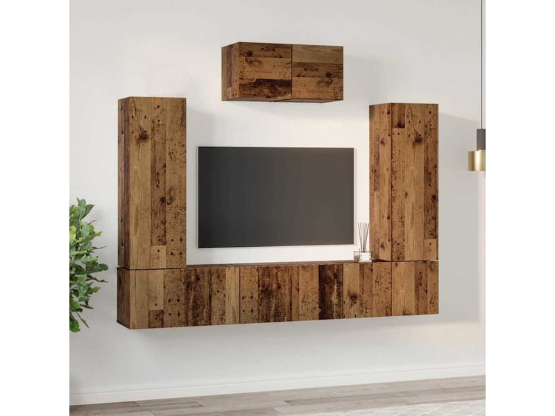  Ensemble meuble tv - banc tv - meuble de rangement 7 pcs bois ancien bois d'ingénierie  - Conforama D
