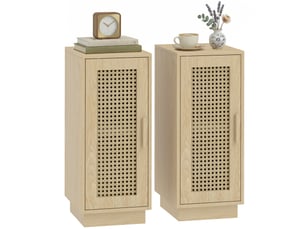 Lot de 2 tables de chevet, étagère réglable et porte en résine tressée, bohème, 25 x 30 x 60 cm, bois naturel