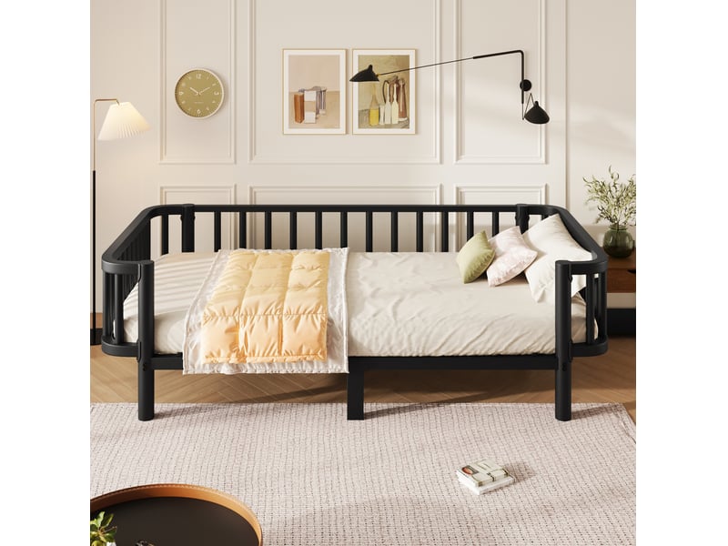  Lit banquette 90x200 cm avec sommier à lattes en acier noir, sans matelas  - Conforama B