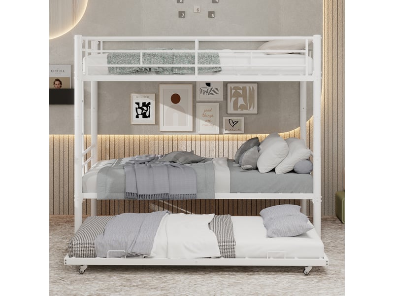  Lit superposé 90x190 cm - lit enfant convertible avec échelle et garde-corps silencieux - sans matelas - blanc  - Conforama C