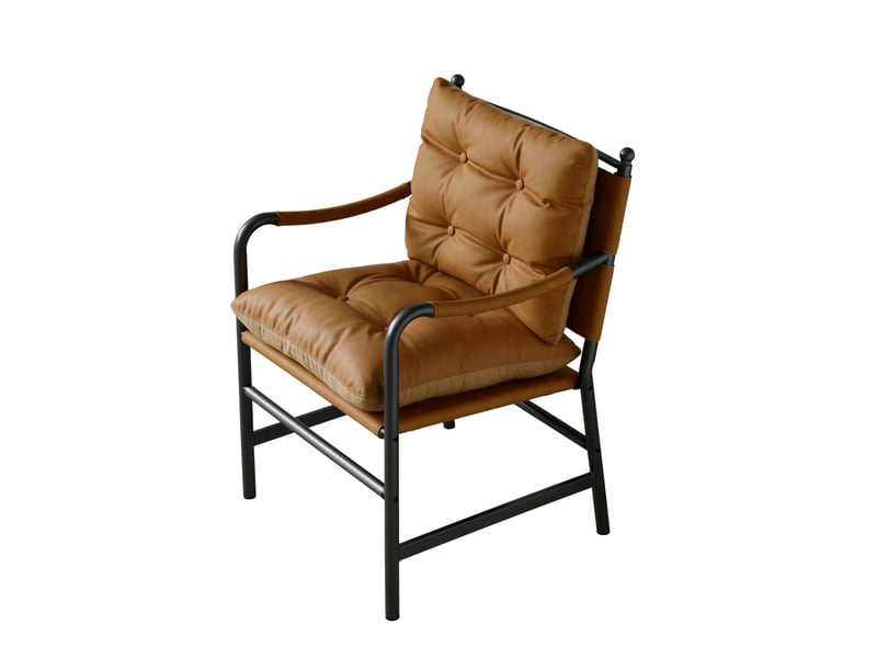 Fauteuil d’appoint en cuir, style mid-century modern, structure en métal noir, pour salon et chambre  - Conforama D