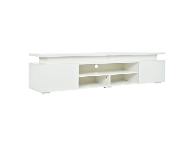 Meuble tv led 180x35x42 cm - 2 portes et niches ouvertes - mdf blanc  - Conforama E
