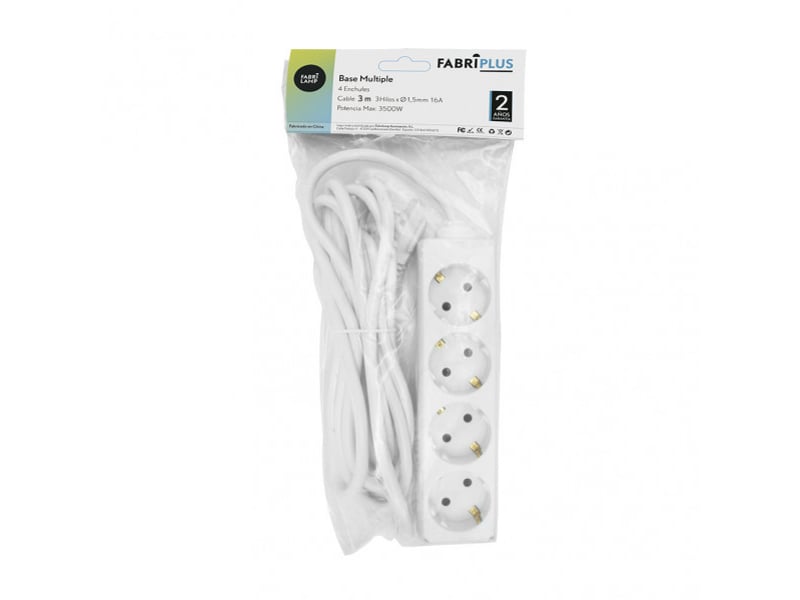  Multiprise fabrilamp alargadera 4 prises câble 3 m 3500 w blanc 166420430 - Conforama C