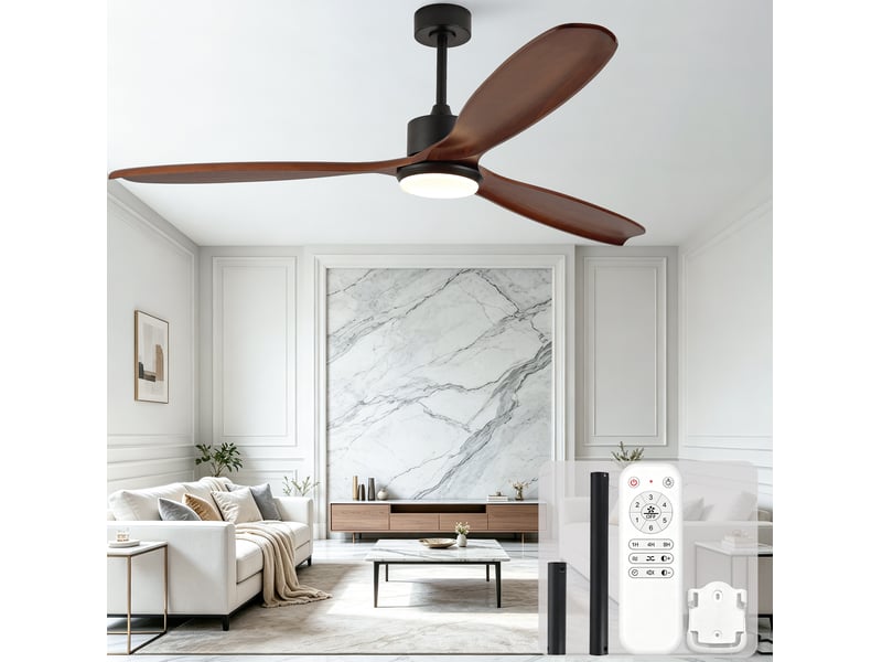  Ventilateur de plafond 70 pouces à led, 3 pales en bois noir et bois foncé, moteur dc silencieux à 6 vitesses  - Conforama B