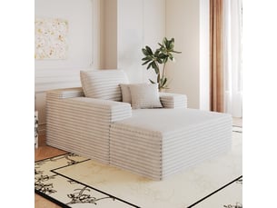 Fauteuil 1 places - 115x159cm - chaiselongue modulaire en velours assise profonde, mousse haute résilience sans montage - blanc