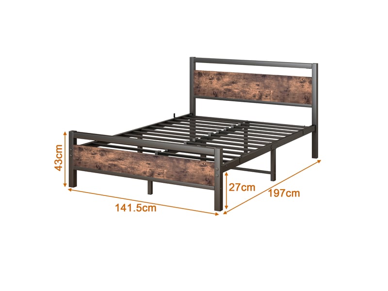  Cadre de lit 140x190 métal et bois mdf - style industriel vintage avec sommier et rangement  - Conforama C