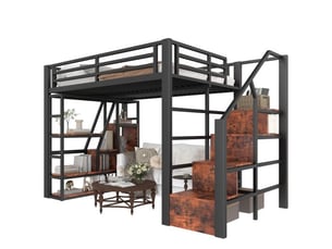 Lit mezzanine 140x200 cm <strong>MERAX</strong>  <strong>lit enfant noir</strong> coloris noir