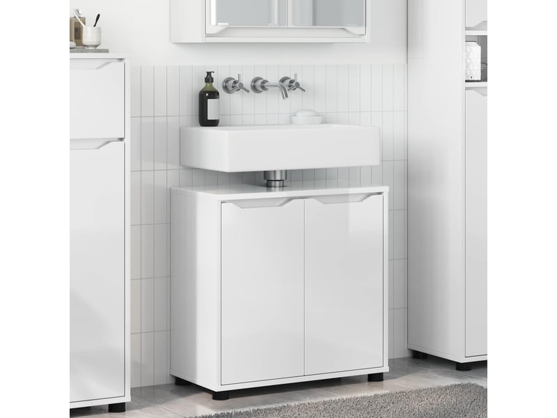  Armoire de lavabo de salle de bain blanc brillant  - Conforama B