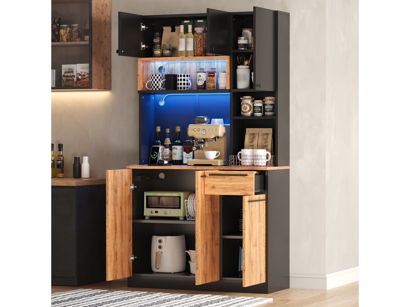  Meuble de cuisine muvano, armoire de cuisine avec 6 portes et 1 tiroir, éclairage led, 100 × 40 × 180 cm  - Conforama D