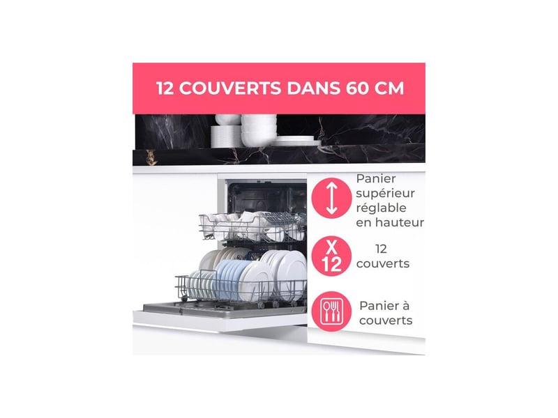 Lave vaisselle pose libre 60 cm 12 couverts 47 db moteur induction OCEALV1247DWP - Conforama B