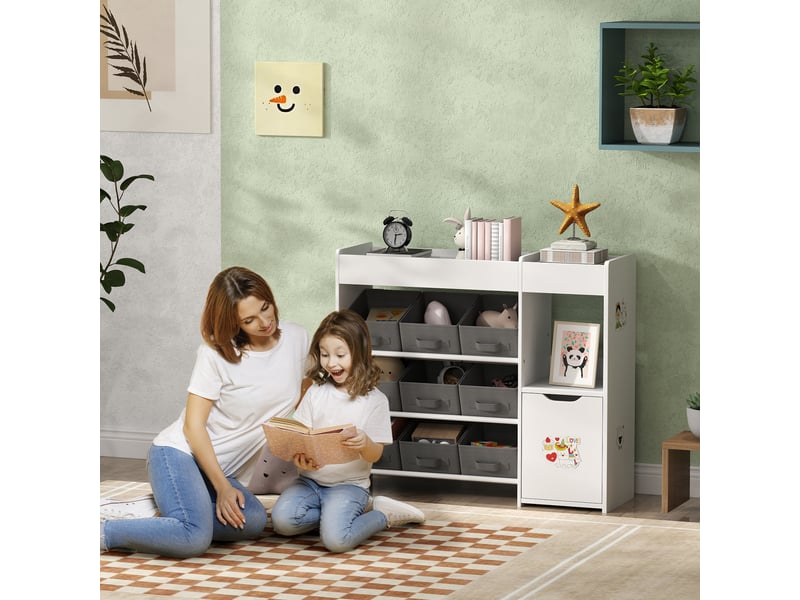  Organiseur pour enfants avec compartiments, 9 paniers amovibles et planches d'autocollants, 92 x 30 x 80 cm, blanc  - Conforama B