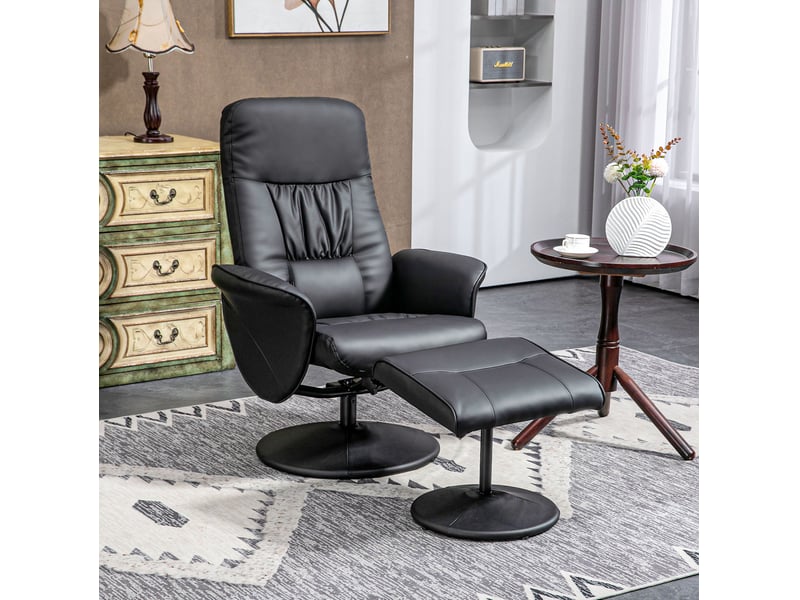  Fauteuil relax pivotant avec repose-pieds 76x81x101 cm – noir – dossier inclinable 145° en simili cuir  - Conforama B
