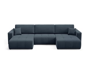 Canapé d'angle panoramique convertible ULTRA 4 places Tissu bleu avec coffre de rangement