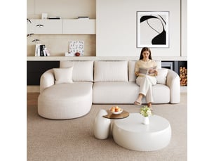 Canapé d’angle modulable 3 places beige 266cm, avec 2 coussins