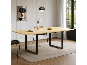 Table à manger extensible rectangulaire 140180220 x 80 x 75 cm pour 6 à 10 personnes, plateau mdf effet chêne avec pieds en métal, charge 100 kg