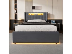Lit coffre 90x200 cm <strong>MODFU</strong>  <strong></strong> coloris gris