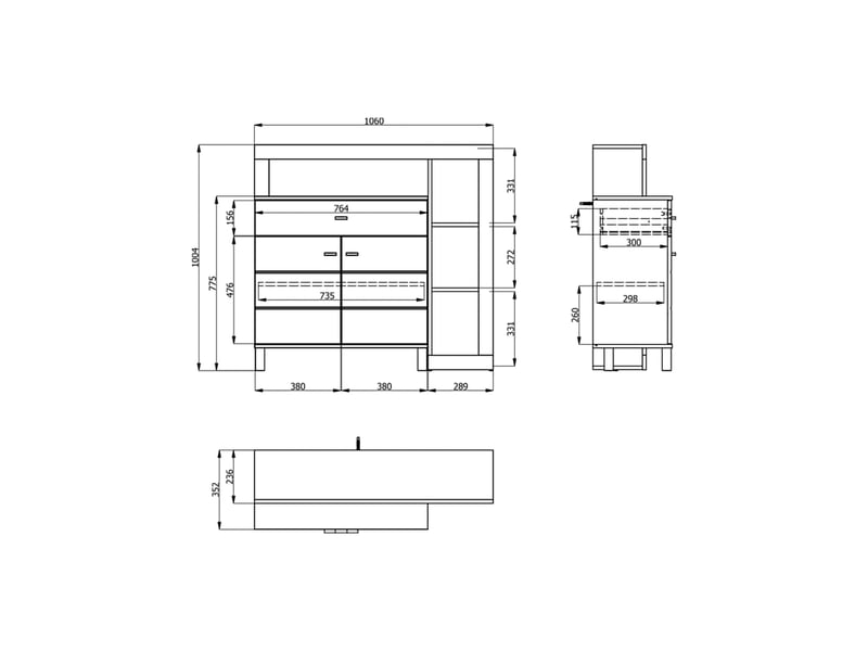  Buffet banos, bahut avec un tiroir, 106x35x101h cm chêne brun noeuds Banos - Conforama C