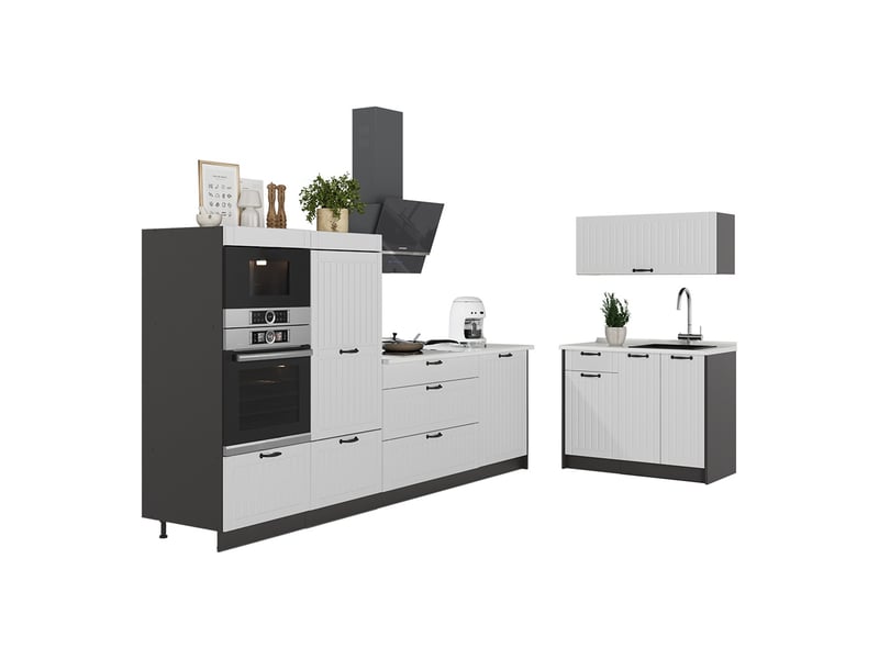 Vicco cuisine, blanc campagneanthracite, 380cm sans pt - Conforama E