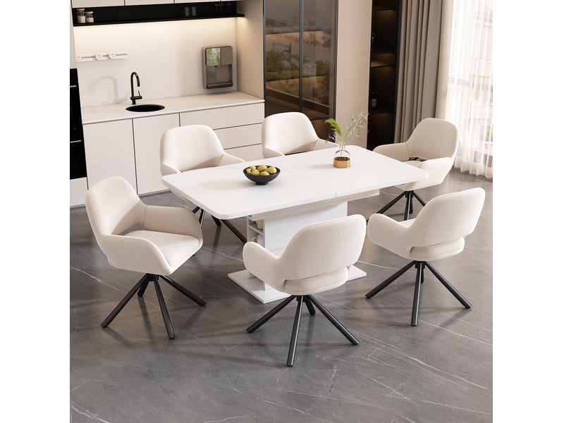 Chaise de salle à manger pivotante avec accoudoirs, lot de 6, design moderne en velours et métal beige  - Conforama B