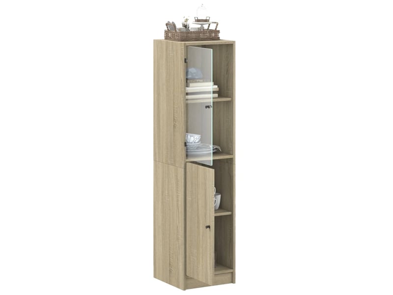  Buffet - bahut - meuble de rangement avec porte en verre chêne sonoma 35x37x142 cm  - Conforama E