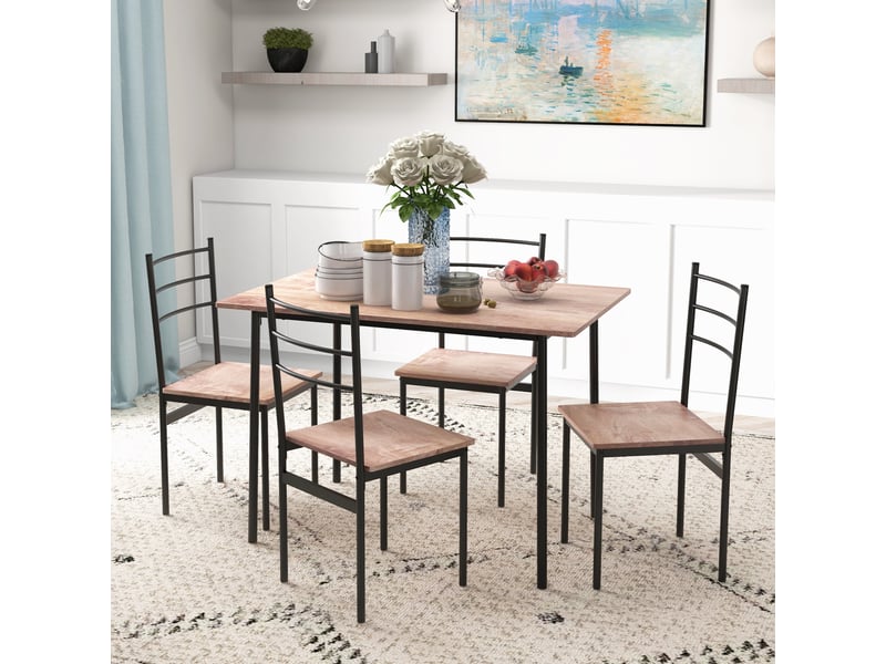  Ensemble table et chaises 5 pièces peu encombrant comprenant une table de cuisine rectangulaire et 4 chaises modernes, en mdf et acier  - Conforama C
