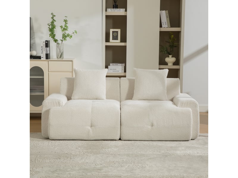  Canapé modulable 3 places en chenille beige, 190 x 89 x 75 cm, sans montage, livré compressé, base antidérapante, coussins inclus, pour le salon CARDUME ESTIVAL - Conforama D