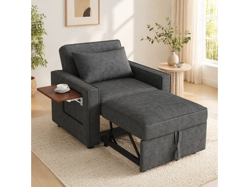  Fauteuil-lit modenvie 1 place convertible gris en velours côtelé avec usb et type-c  - Conforama B