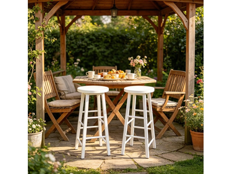  Lot de 2 tabourets de bar 71 cm, blancs, en mdf et métal, avec repose pieds pour cuisine et bar  - Conforama D
