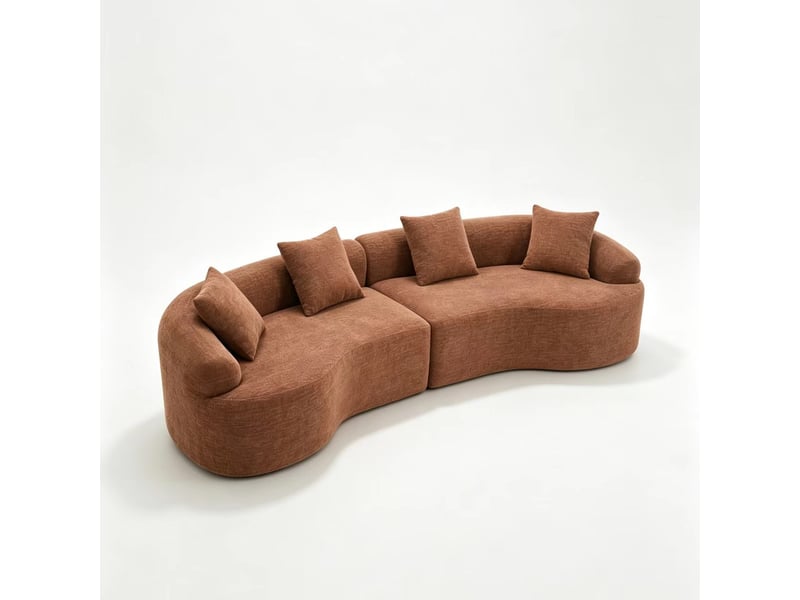  Canapé modulable 4 places incurvé en chenille caramel, compact, sans montage  - Conforama A