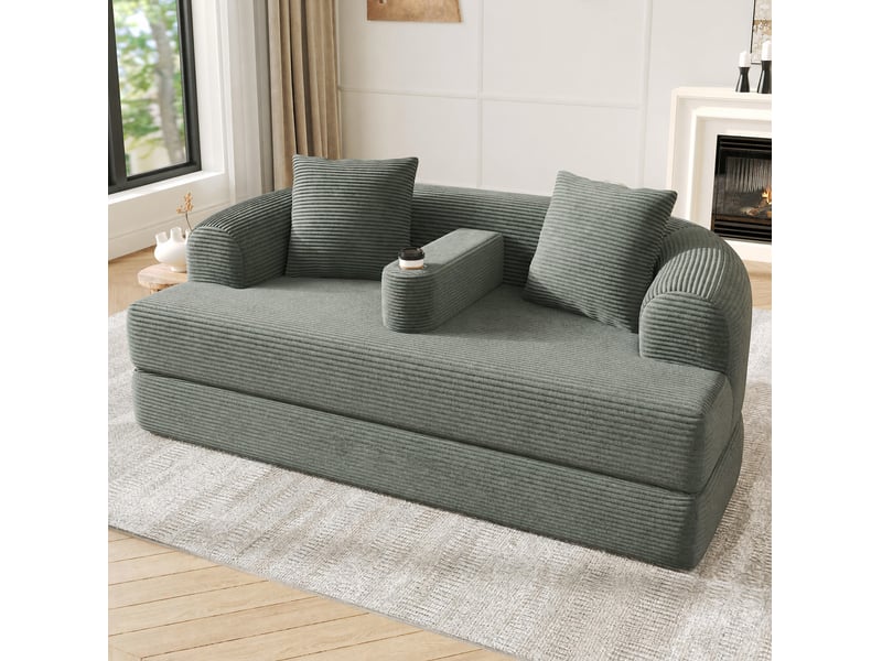  Canapé lounge pliant 2 places 176x184x47 cm 2-en-1 velours côtelé vert  - Conforama C
