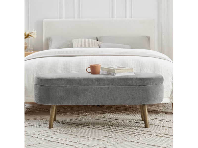  Banc de rangement 110x40x42 cm en chenille gris foncé avec coffre 20 l  - Conforama E