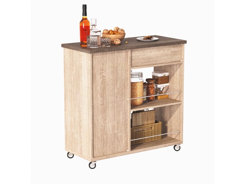 Desserte de cuisine sur roulettes, îlot de cuisine chêne sonoma avec rangements, 96x40x89.5 cm - Conforama A