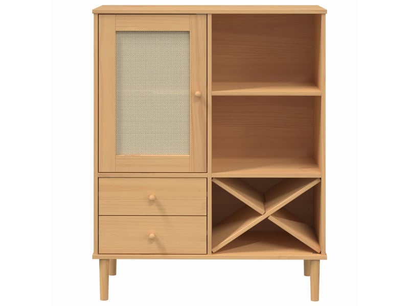  Buffet - bahut - meuble de rangement senja aspect rotin marron 90x40x112cm bois massif de pin  - Conforama E