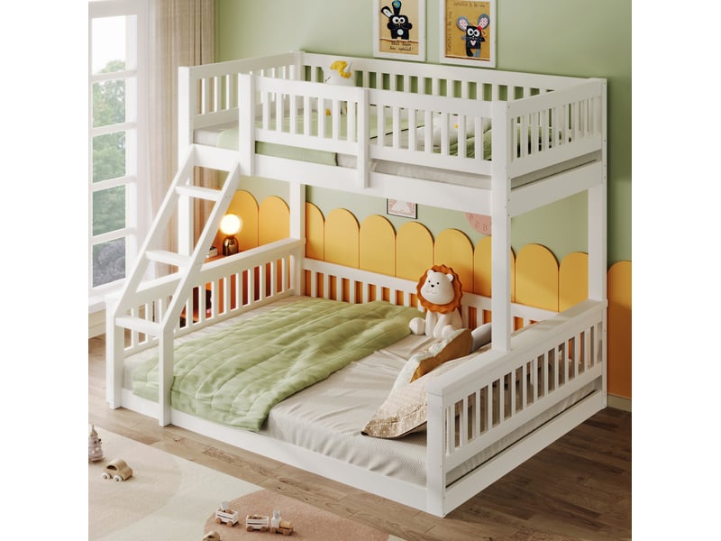  Lit superposé enfant blanc 90x200 cm et 140x200 cm avec échelle  - Conforama E
