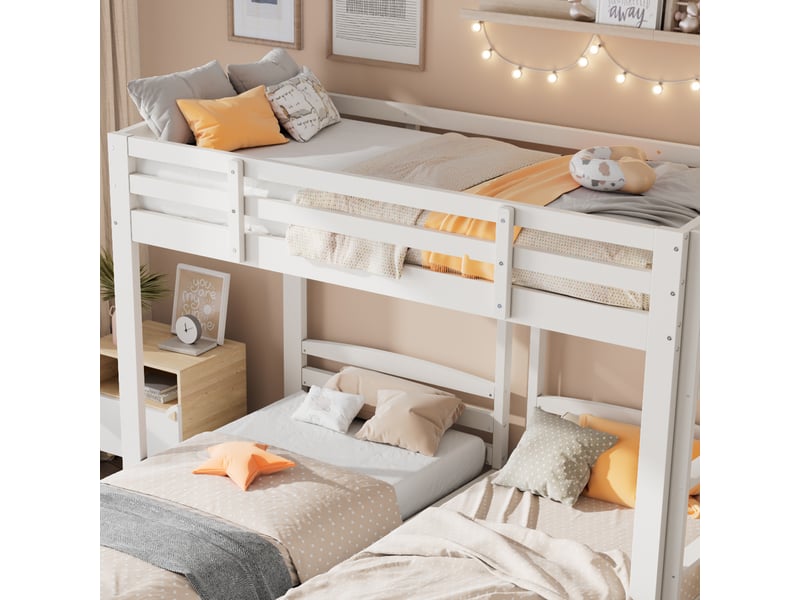 Lit superposé triple en bois massif blanc 207x208 cm - Conforama E