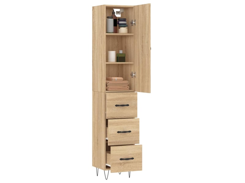  Buffet haut - bahut - meuble de rangement chêne sonoma 34,5x34x180 cm bois d'ingénierie  - Conforama C
