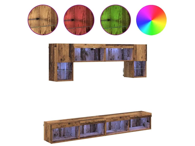  Unités murales tv avec led 6 pc bois ancien bois d'ingénierie shl43148  - Conforama D