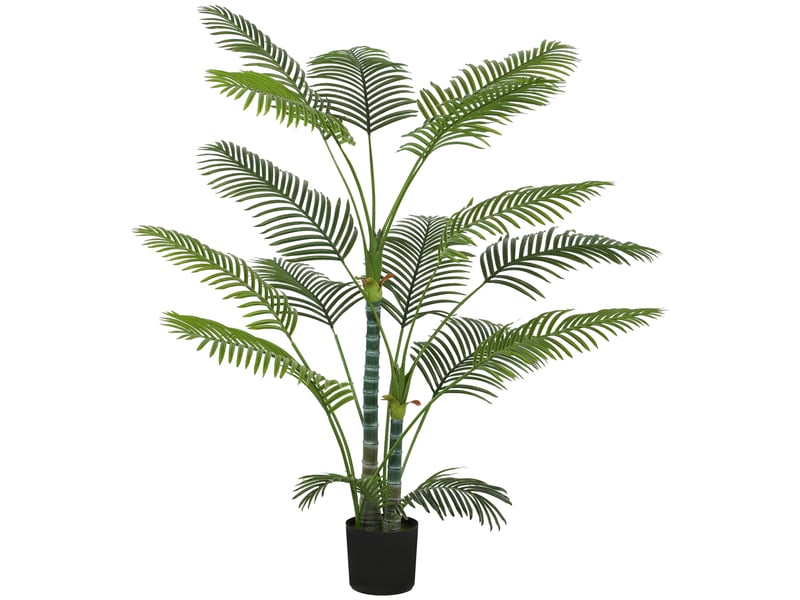  Palmier artificiel 16 feuilles, résistant uv, pot plastique, vert, intérieur extérieur  - Conforama B
