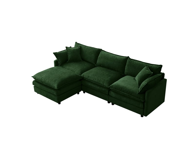  Canapé d'angle modulable 3 places avec repose-pieds en chenille vert  - Conforama A