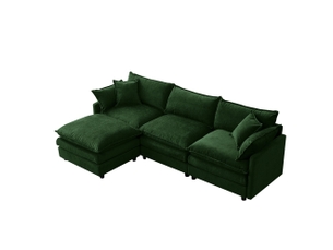 Canapé d'angle gauche fixe   3 places Tissu vert