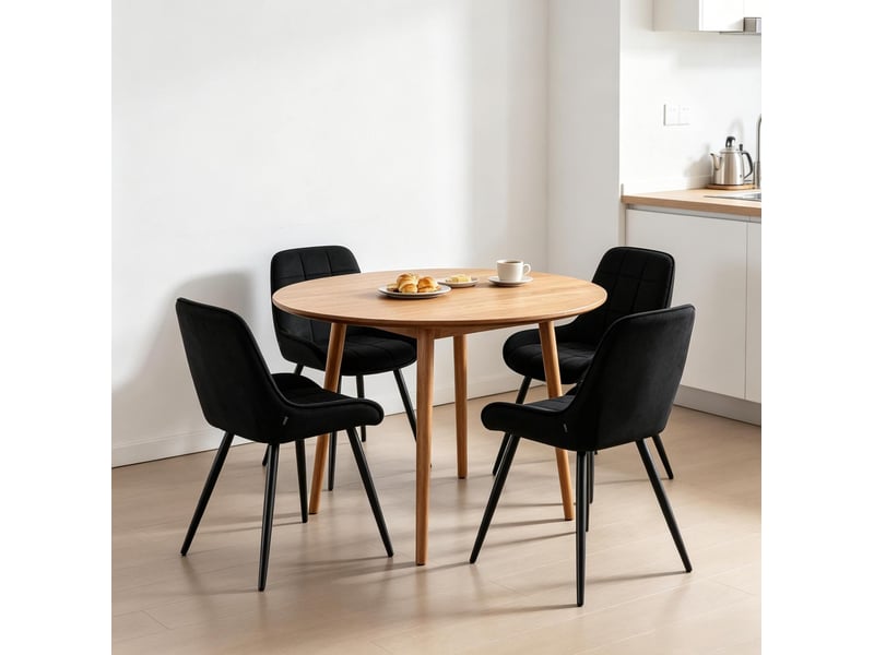  Lot de 4 chaises de salle à manger 52.5×43×81.5cm, noir, métal, pieds réglables, assise confortable, dossier incurvé  - Conforama E