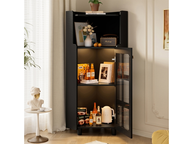  Armoire d'angle avec éclairage led, meuble d'angle noir laqué (63,5x124cm). Sans matelas.  - Conforama D