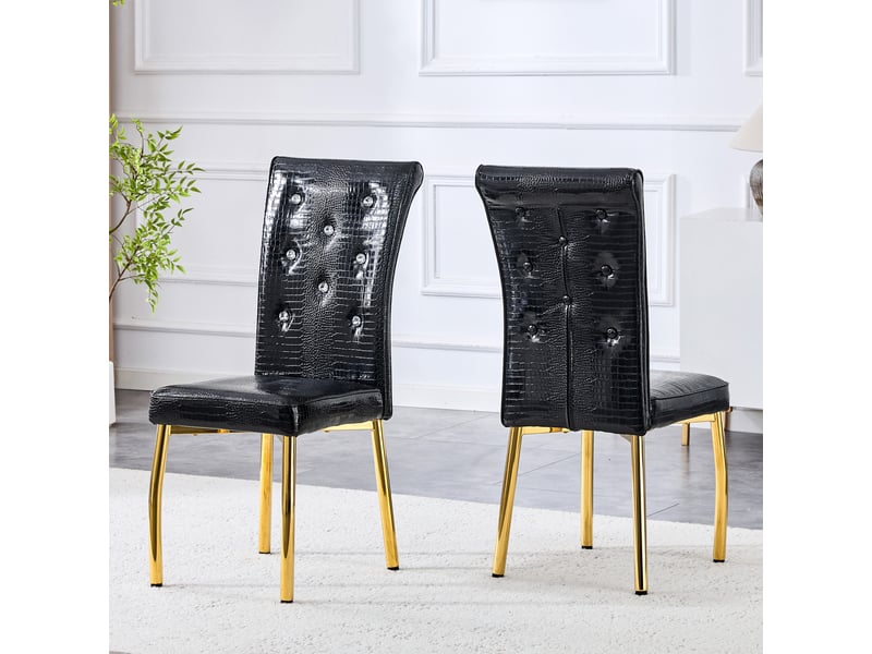  Lot de 2 chaises de salle à manger,avec pieds métalliques,pvc et métal doré,noir  - Conforama B