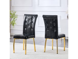 Lot de 2 chaises de salle à manger,avec pieds métalliques,pvc et métal doré,noir