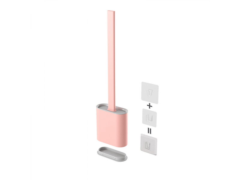  Brosse wc anti-fuite avec base en silicone, tête plate, poils souples et flexibles, avec support à séchage rapide (rose)  - Conforama A